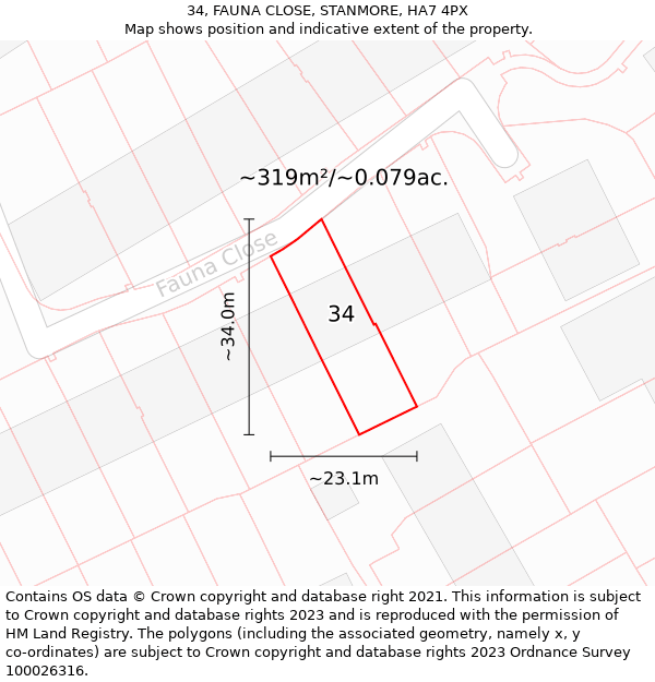 34, FAUNA CLOSE, STANMORE, HA7 4PX: Plot and title map