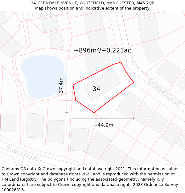 34, FERNDALE AVENUE, WHITEFIELD, MANCHESTER, M45 7QP: Plot and title map