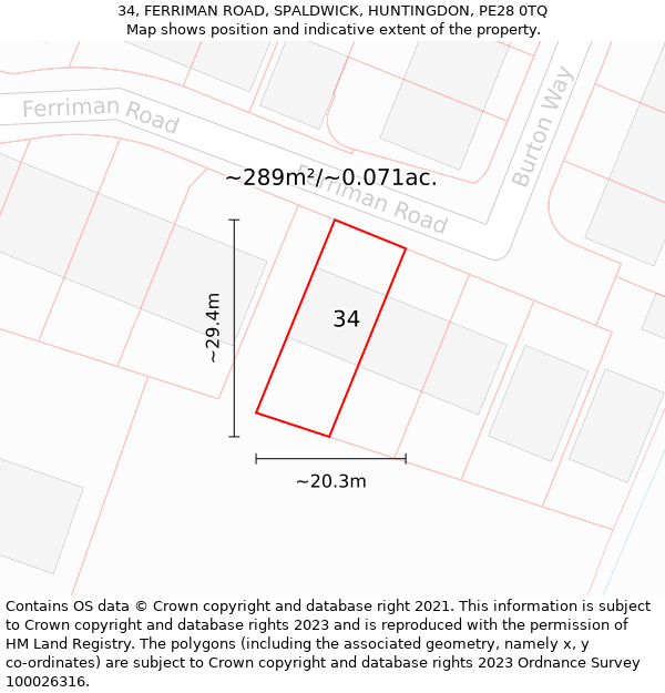 34, FERRIMAN ROAD, SPALDWICK, HUNTINGDON, PE28 0TQ: Plot and title map