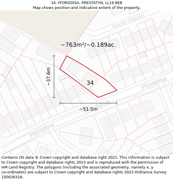 34, FFORDDISA, PRESTATYN, LL19 8EB: Plot and title map