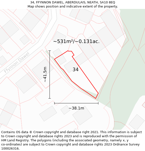 34, FFYNNON DAWEL, ABERDULAIS, NEATH, SA10 8EQ: Plot and title map