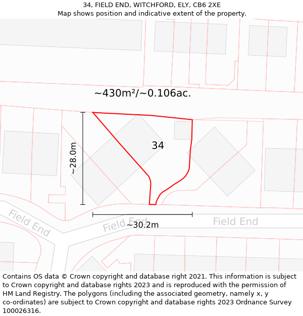 34, FIELD END, WITCHFORD, ELY, CB6 2XE: Plot and title map