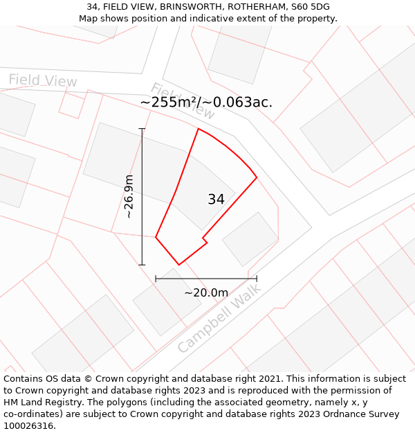 34, FIELD VIEW, BRINSWORTH, ROTHERHAM, S60 5DG: Plot and title map