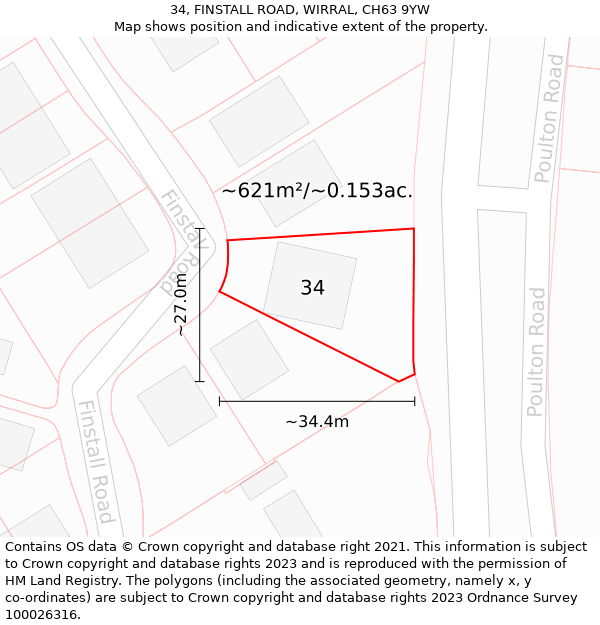 34, FINSTALL ROAD, WIRRAL, CH63 9YW: Plot and title map