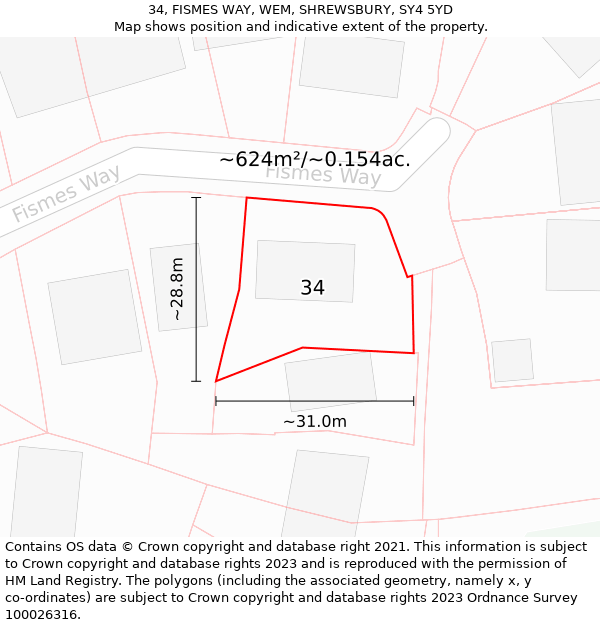 34, FISMES WAY, WEM, SHREWSBURY, SY4 5YD: Plot and title map