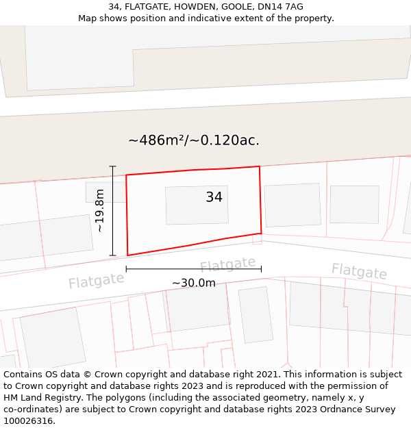 34, FLATGATE, HOWDEN, GOOLE, DN14 7AG: Plot and title map