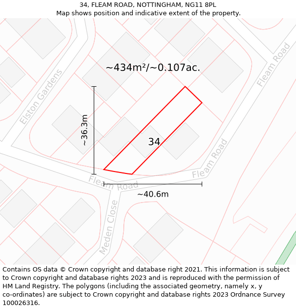 34, FLEAM ROAD, NOTTINGHAM, NG11 8PL: Plot and title map