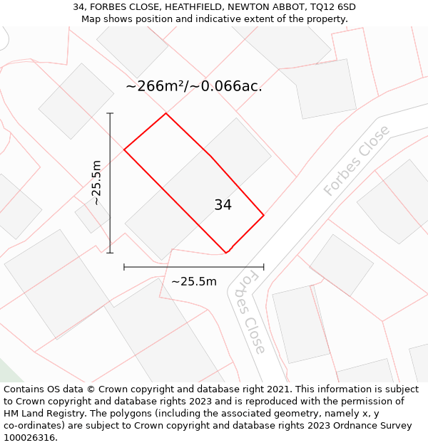 34, FORBES CLOSE, HEATHFIELD, NEWTON ABBOT, TQ12 6SD: Plot and title map