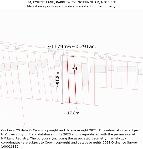 34, FOREST LANE, PAPPLEWICK, NOTTINGHAM, NG15 8FF: Plot and title map