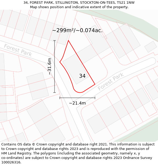 34, FOREST PARK, STILLINGTON, STOCKTON-ON-TEES, TS21 1NW: Plot and title map