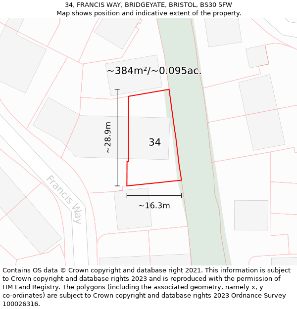 34, FRANCIS WAY, BRIDGEYATE, BRISTOL, BS30 5FW: Plot and title map