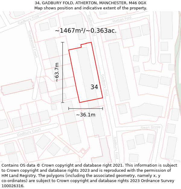 34, GADBURY FOLD, ATHERTON, MANCHESTER, M46 0GX: Plot and title map