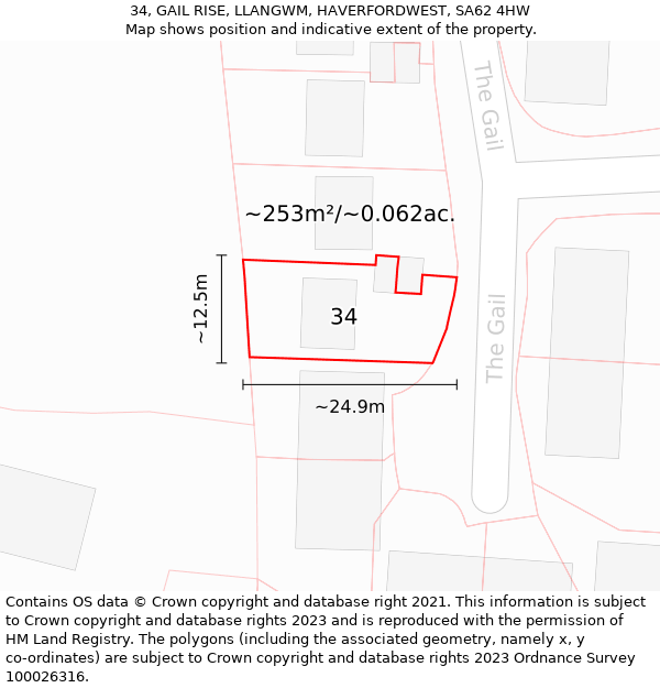 34, GAIL RISE, LLANGWM, HAVERFORDWEST, SA62 4HW: Plot and title map