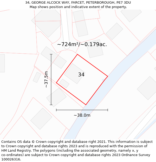 34, GEORGE ALCOCK WAY, FARCET, PETERBOROUGH, PE7 3DU: Plot and title map