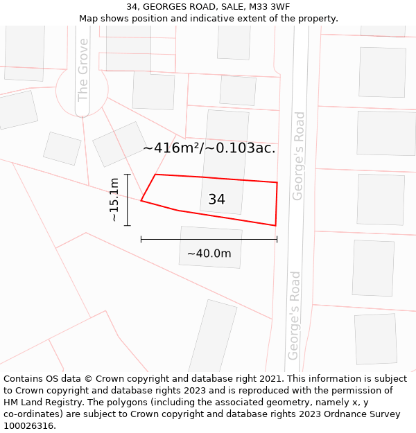 34, GEORGES ROAD, SALE, M33 3WF: Plot and title map