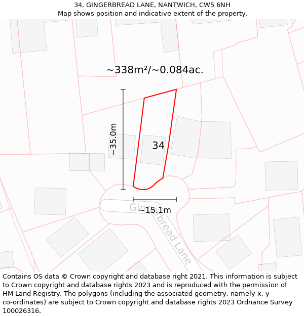 34, GINGERBREAD LANE, NANTWICH, CW5 6NH: Plot and title map