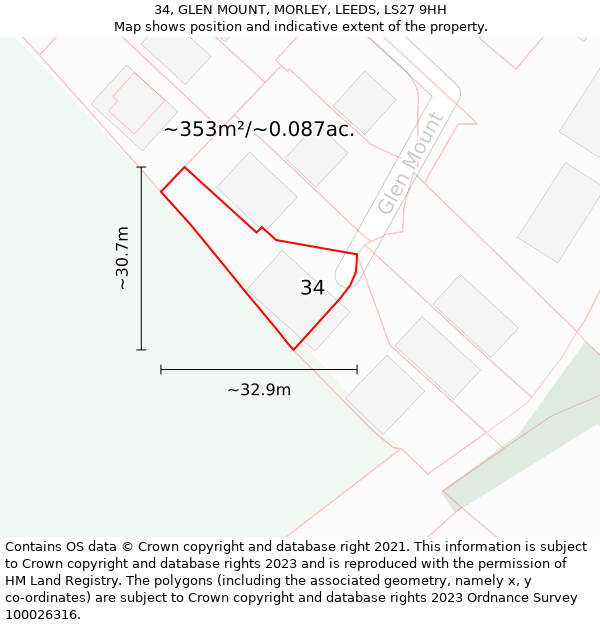34, GLEN MOUNT, MORLEY, LEEDS, LS27 9HH: Plot and title map