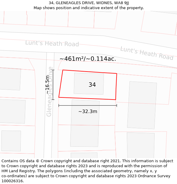 34, GLENEAGLES DRIVE, WIDNES, WA8 9JJ: Plot and title map