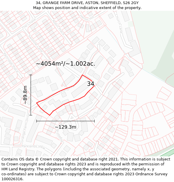 34, GRANGE FARM DRIVE, ASTON, SHEFFIELD, S26 2GY: Plot and title map