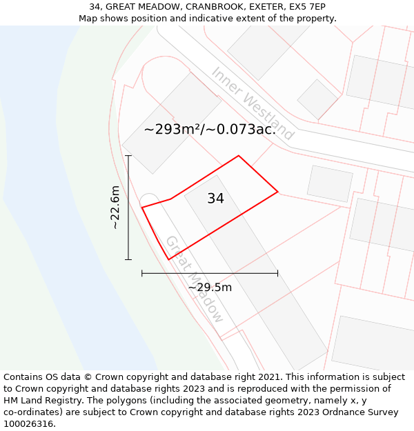 34, GREAT MEADOW, CRANBROOK, EXETER, EX5 7EP: Plot and title map