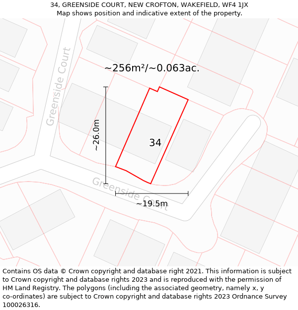 34, GREENSIDE COURT, NEW CROFTON, WAKEFIELD, WF4 1JX: Plot and title map