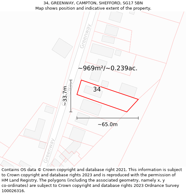 34, GREENWAY, CAMPTON, SHEFFORD, SG17 5BN: Plot and title map