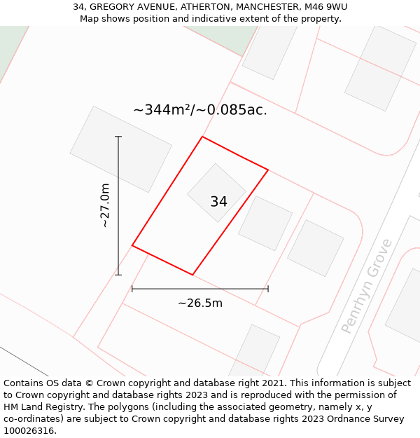 34, GREGORY AVENUE, ATHERTON, MANCHESTER, M46 9WU: Plot and title map