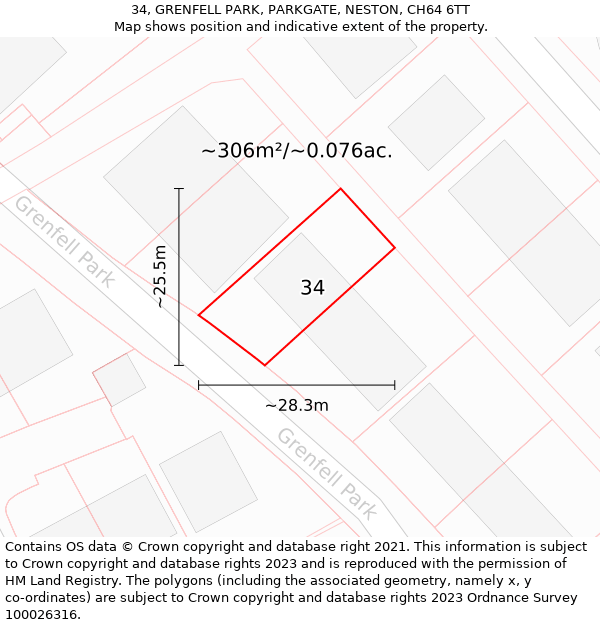 34, GRENFELL PARK, PARKGATE, NESTON, CH64 6TT: Plot and title map