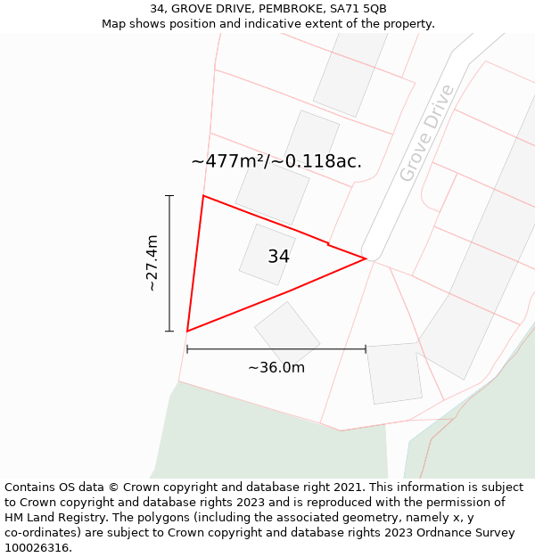 34, GROVE DRIVE, PEMBROKE, SA71 5QB: Plot and title map