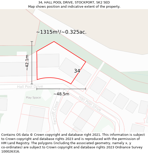 34, HALL POOL DRIVE, STOCKPORT, SK2 5ED: Plot and title map