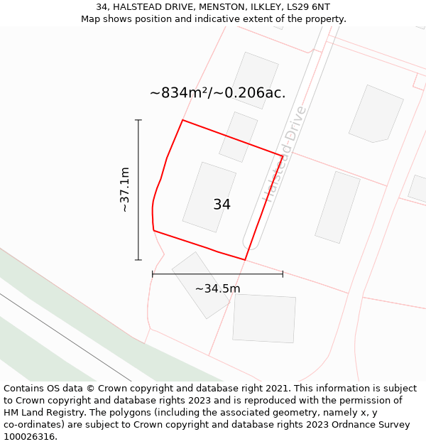 34, HALSTEAD DRIVE, MENSTON, ILKLEY, LS29 6NT: Plot and title map
