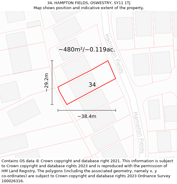 34, HAMPTON FIELDS, OSWESTRY, SY11 1TJ: Plot and title map