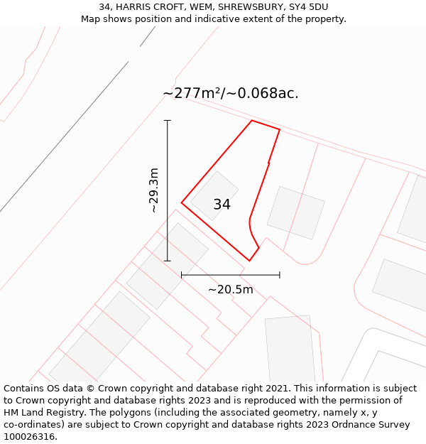 34, HARRIS CROFT, WEM, SHREWSBURY, SY4 5DU: Plot and title map