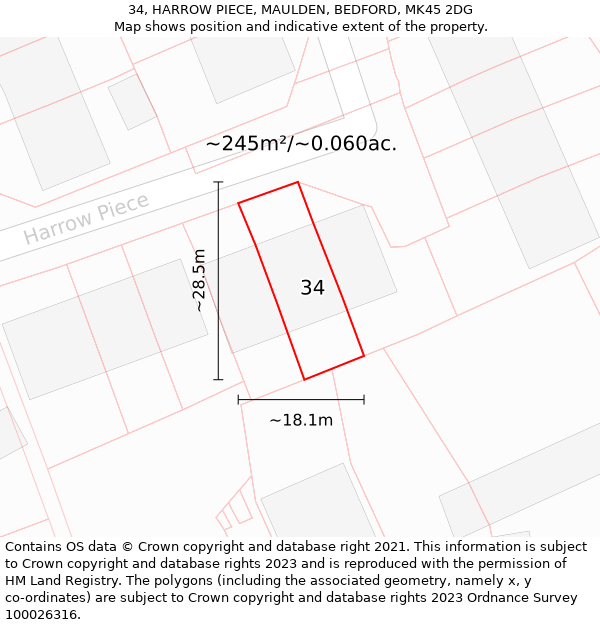 34, HARROW PIECE, MAULDEN, BEDFORD, MK45 2DG: Plot and title map