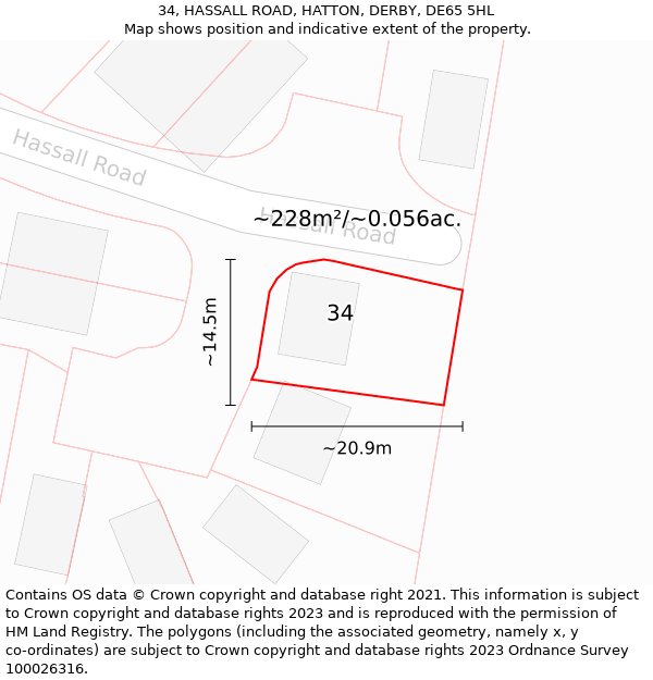 34, HASSALL ROAD, HATTON, DERBY, DE65 5HL: Plot and title map