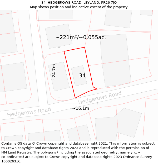 34, HEDGEROWS ROAD, LEYLAND, PR26 7JQ: Plot and title map