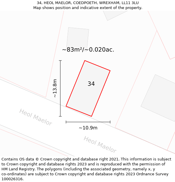 34, HEOL MAELOR, COEDPOETH, WREXHAM, LL11 3LU: Plot and title map