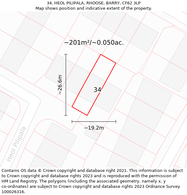 34, HEOL PILIPALA, RHOOSE, BARRY, CF62 3LP: Plot and title map