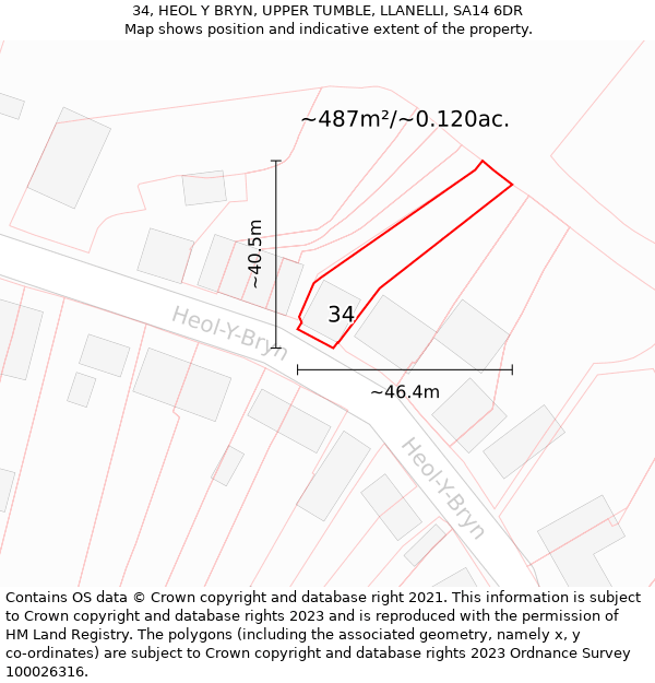 34, HEOL Y BRYN, UPPER TUMBLE, LLANELLI, SA14 6DR: Plot and title map