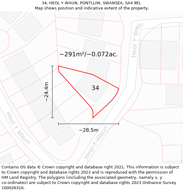 34, HEOL Y WAUN, PONTLLIW, SWANSEA, SA4 9EL: Plot and title map