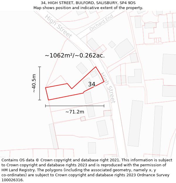 34, HIGH STREET, BULFORD, SALISBURY, SP4 9DS: Plot and title map