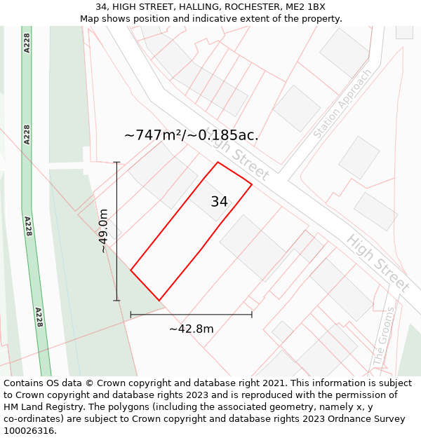 34, HIGH STREET, HALLING, ROCHESTER, ME2 1BX: Plot and title map