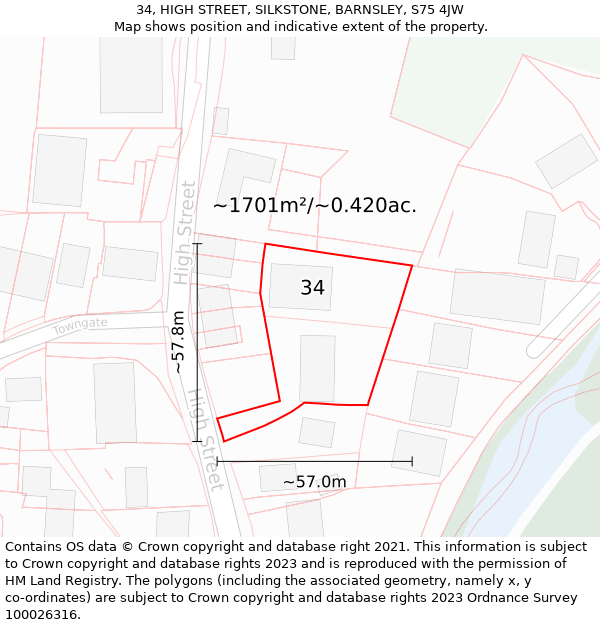 34, HIGH STREET, SILKSTONE, BARNSLEY, S75 4JW: Plot and title map