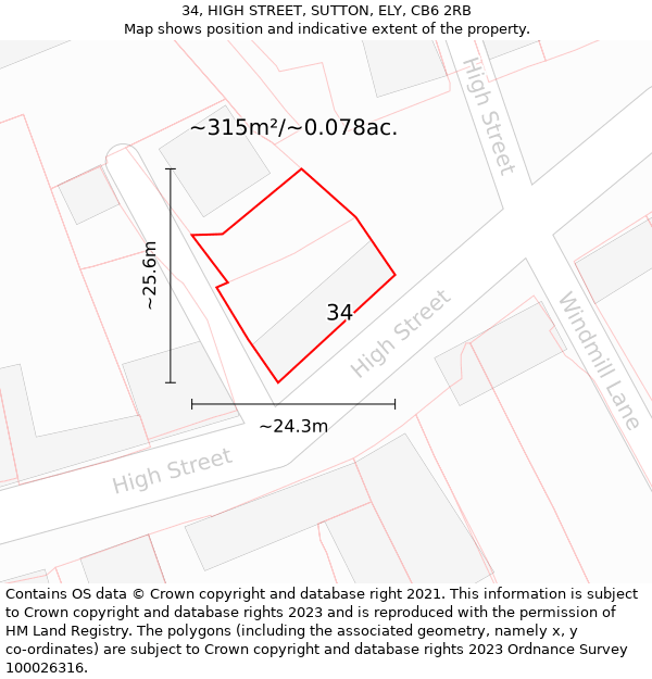 34, HIGH STREET, SUTTON, ELY, CB6 2RB: Plot and title map