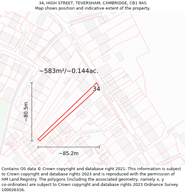 34, HIGH STREET, TEVERSHAM, CAMBRIDGE, CB1 9AS: Plot and title map