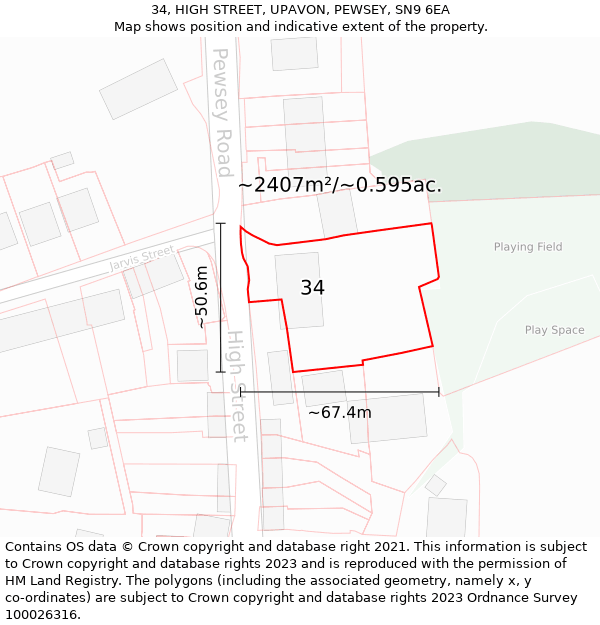 34, HIGH STREET, UPAVON, PEWSEY, SN9 6EA: Plot and title map