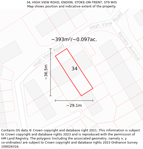 34, HIGH VIEW ROAD, ENDON, STOKE-ON-TRENT, ST9 9HS: Plot and title map