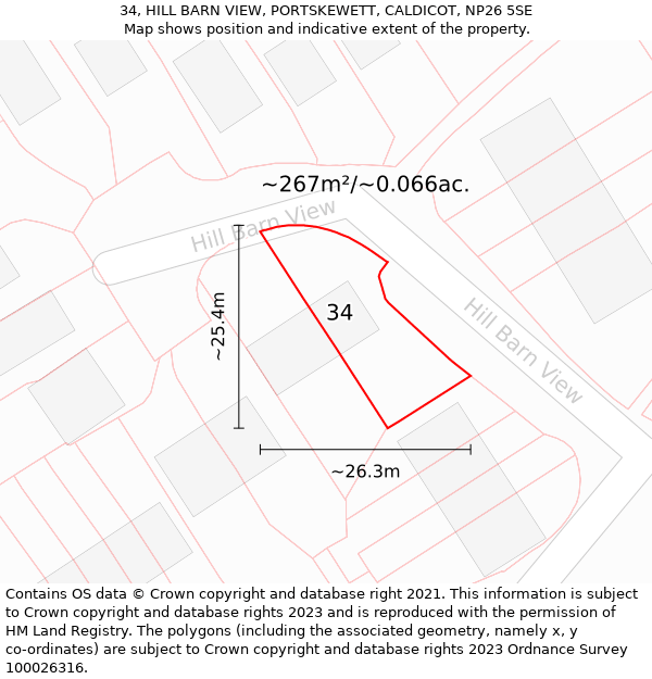 34, HILL BARN VIEW, PORTSKEWETT, CALDICOT, NP26 5SE: Plot and title map