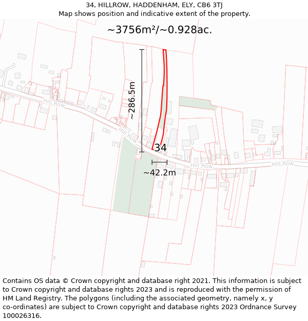 34, HILLROW, HADDENHAM, ELY, CB6 3TJ: Plot and title map