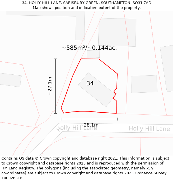 34, HOLLY HILL LANE, SARISBURY GREEN, SOUTHAMPTON, SO31 7AD: Plot and title map